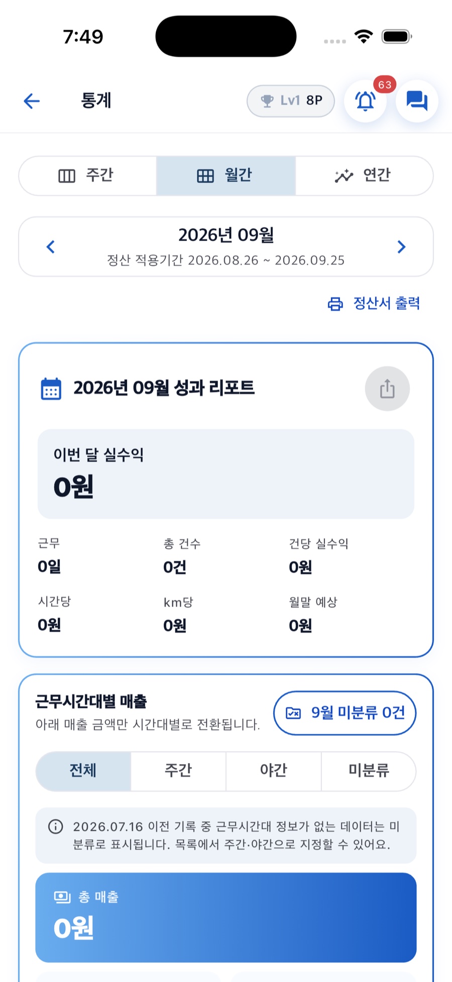 짐꾼들 통계 실제 화면